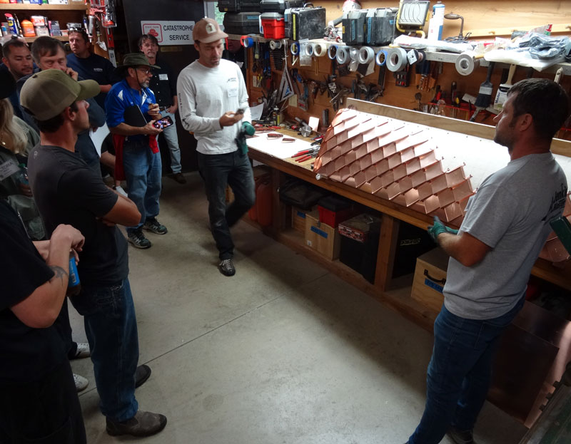 Using copper roof diamonds is taught at the Slate Roofing Contractors Association conference. Using copper roof diamonds is taught at the Slate Roofing Contractors Association conference.